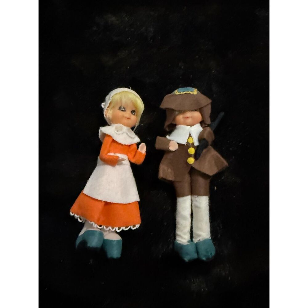 Pixie Elves Kids Thanksgiving Kitschy Couple 1950's Felt Japan Avlon